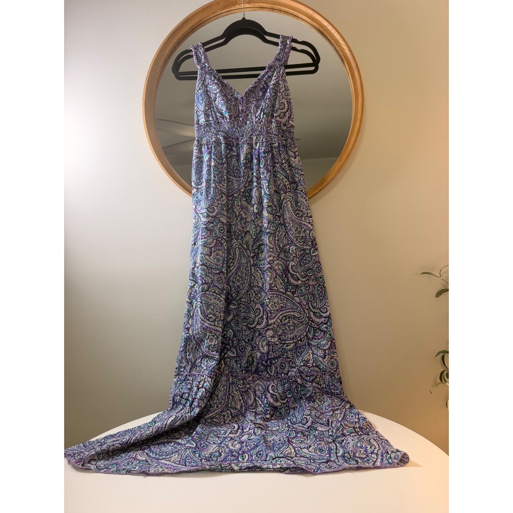 AGB Maxi Dress Women Size‎ 4 Purple Paisley Excellent Boho Smocked V-Neck Ruffle